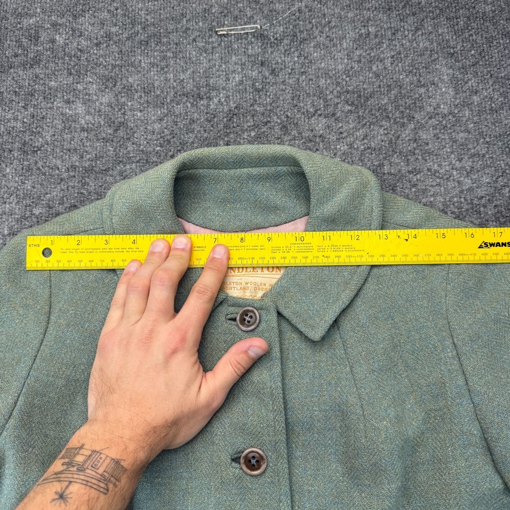VTG 1950s Pendleton Wool Long Trench Coat Womens M Green Peter Pan Collar Plaid - Picture 4 of 14